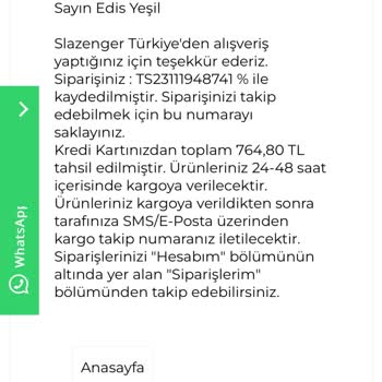 Slazenger Bot Siparişim Kargoya Verilmedi