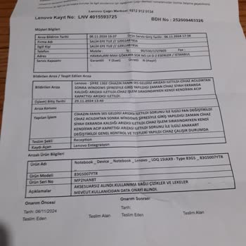 Lenovo Laptop Garanti Sorunu Ve Tekrarlayan Arızalar