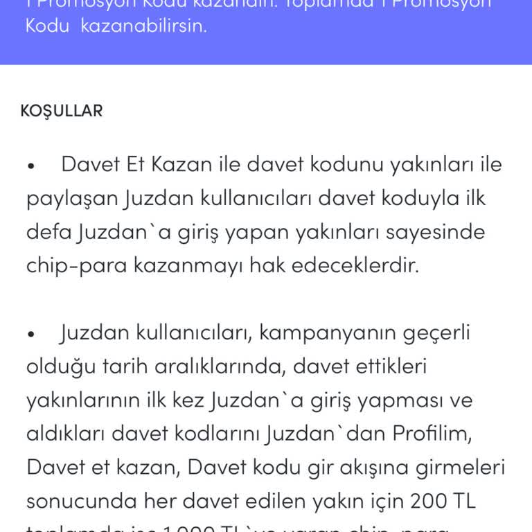Juzdan Davet Kampanyası Chip Para Sorunu