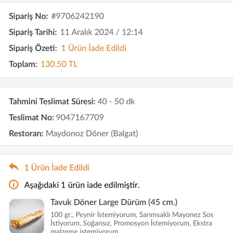 Trendyol GO Siparişim Yanlış Teslim Edildi Ve Çözüm Üretilmedi
