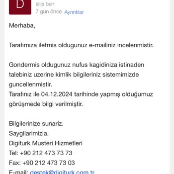 Digiturk Üyelik İptalinde Kimlik Bilgisi Sorunu