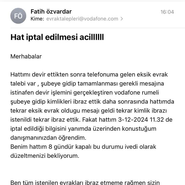 Eksik Evrak Nedeniyle Hattım İptal Edildi