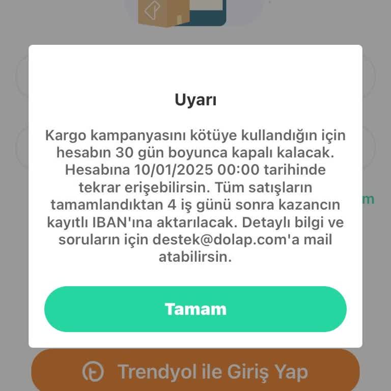 Dolap Uygulaması Hesap Askıya Alma Sorunu