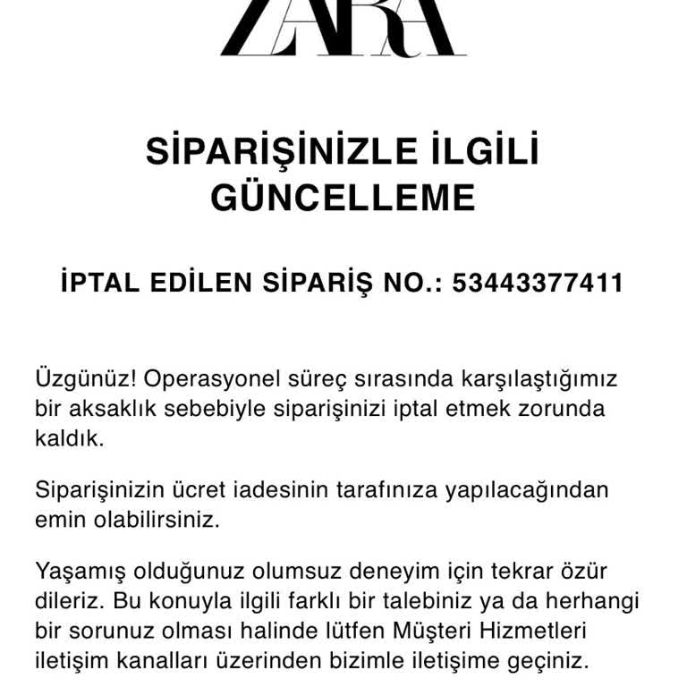 Zara'dan Stokta Olan Ürün İptali Şoku