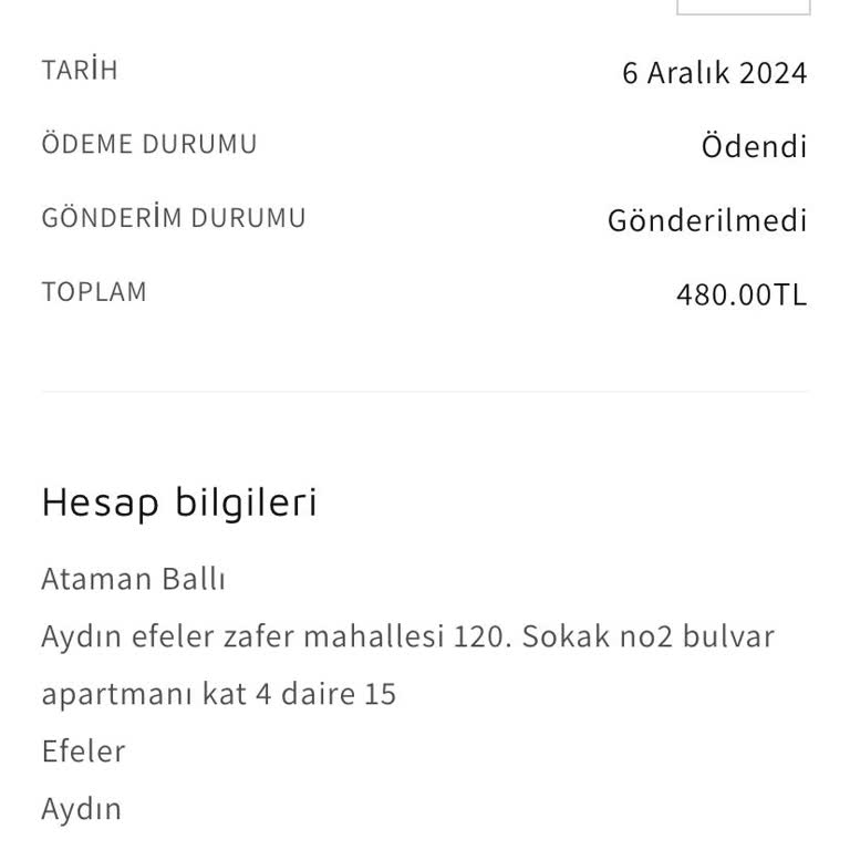 Sipariş Verildi, Ürün Gönderilmedi