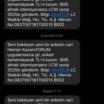 İptal Edilen Anket Uygulamasından Gelen Mesajlar