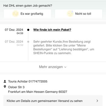 DHL-Zustellungsproblem bei Bestellung GSONP719900MFTG