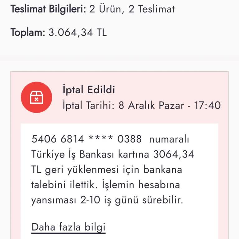 Boyner İptal Edilen Siparişin İadesini Yapmıyor