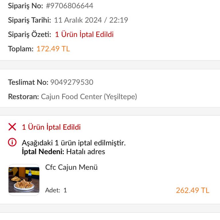 Trendyol GO Siparişinde Adres Hatası Ve İade Sorunu
