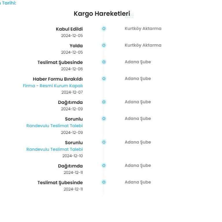 Kargomun Teslimatında Sürekli Erteleme Ve İletişimsizlik Sorunu