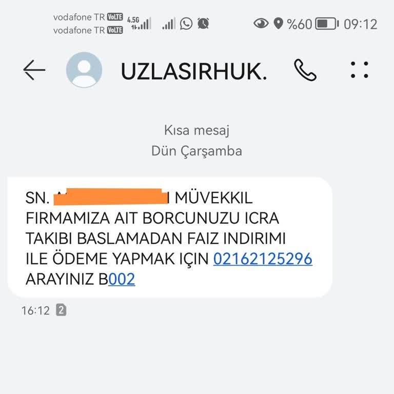 Dava / İcra SMS Dolandırıcılığı Bilinmeyen Numara Şüphesi