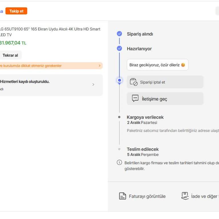 Kargolanmayan TV Siparişi