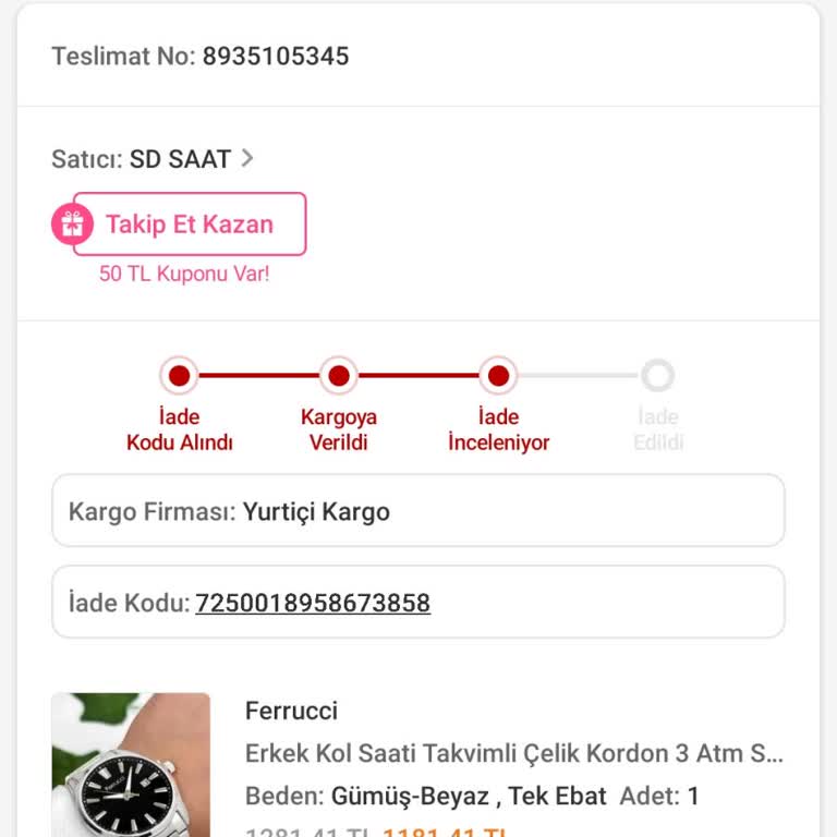 Trendyol'dan Alınan Saatin İadesi Süreçte Sıkıntı Yaratıyor
