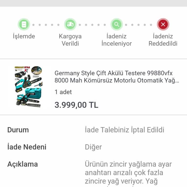 Koçtaş'tan Alınan Üründe Zincir Yağlama Sorunu