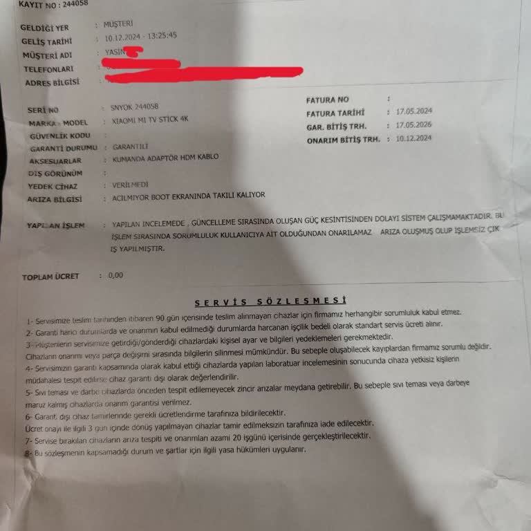 Garanti Kapsamı Dışında Kalan Xiaomi Mi TV Stick 4K Sorunu