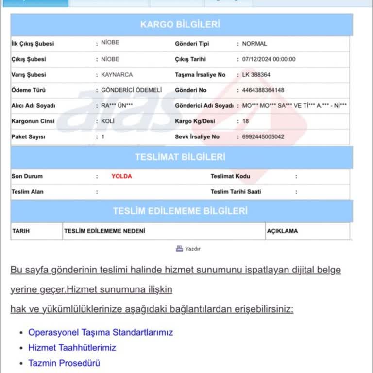 Kargo Teslimatında Büyük Gecikme Ve İletişim Sorunu