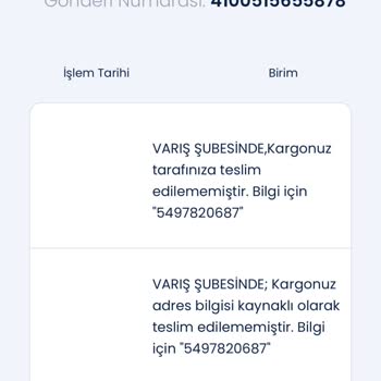 Adres Yetersizliği Nedeniyle Teslim Edilmeyen Kargo
