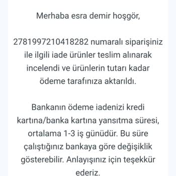 İptal Edilen Sipariş Ve Eksik Ücret İadesi