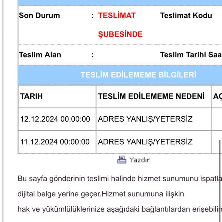 Aras Kargo'nun Adres Yetersizliği Sorunu
