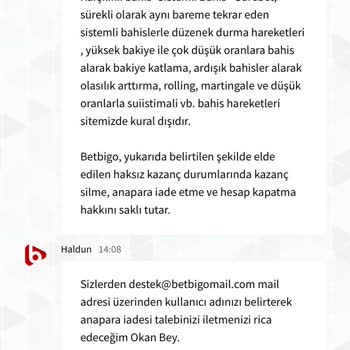 Kazancım Haksız Yere Silindi Betbigo!