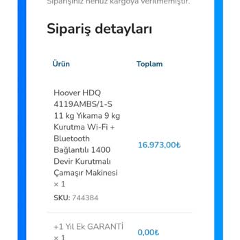 Çamaşır Makinesi Teslim Edilmedi, Para İadesi Bekleniyor