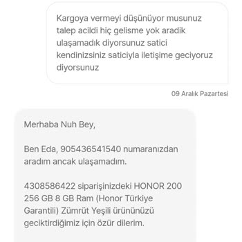 Sipariş Verilen Telefonun Teslimat Gecikmesi