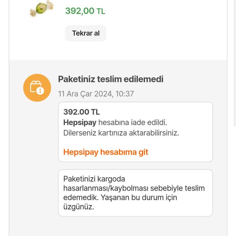 Teslim Edilmeden İptal Edilen Siparişler