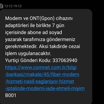 İnternet Hizmeti Kesildi, Modem İadesi Ve Ceza Talebi