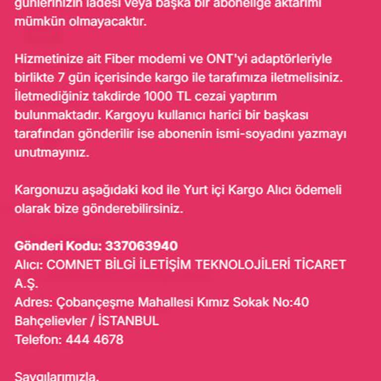 Comnet Hizmet Sonlandırması Ve Belirsiz Ücret İadesi