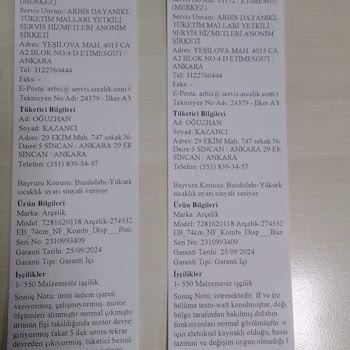 Arçelik Buzdolabında Akım Koruma Cihazına Rağmen Yaşanan Arıza Ve Mağduriyet
