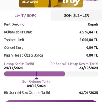 Kapalı Kart Limitinin Sistemden Çıkışı Ve Aktif Kartıma Geçişi