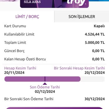 Kapalı Kart Limitinin Sistemden Çıkışı Ve Aktif Kartıma Geçişi