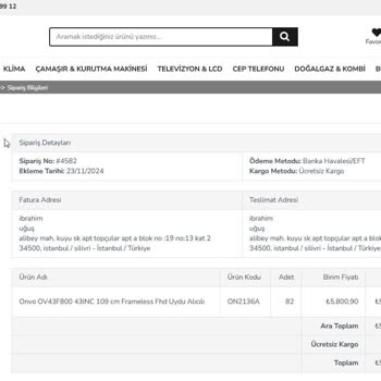 Onvo TV Siparişinde Gecikme Ve İade Sorunu