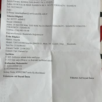 Arçelik Buzdolabında Sürekli Arızalar Ve Yetersiz Servis Hizmeti