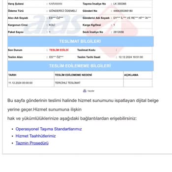 Aras Kargo'da Teslimat Ve İletişim Sorunları