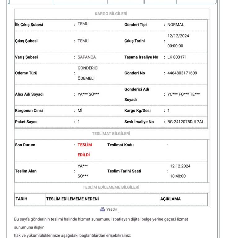 Aras Kargo Kargomun Yanlış Teslimatı Ve Kötü Müşteri Hizmeti