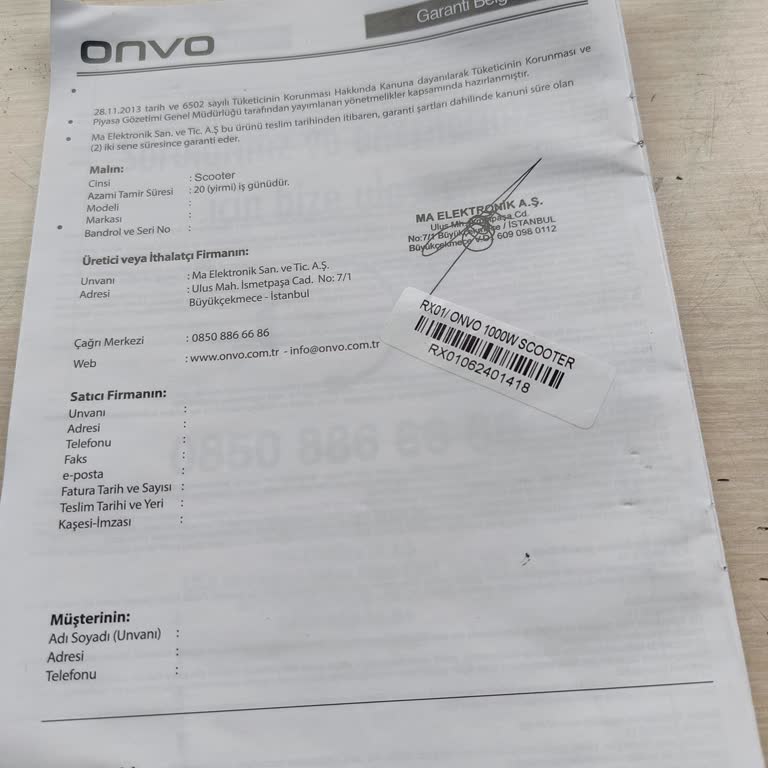 Onvo RX1 Cihazında Motor Sorunu Ve İade Talebi