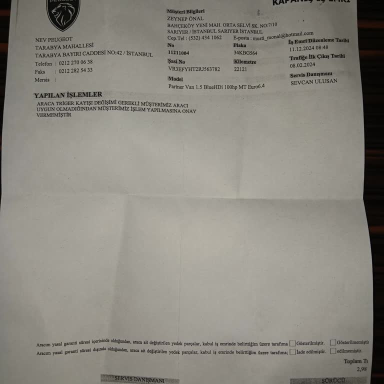 Peugeot Partner'da Bitmeyen Motor Sesi Sorunu