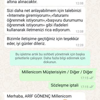İptal İşlemlerinde Ulaşılamayan Millenicom