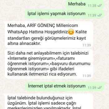 İptal İşlemlerinde Ulaşılamayan Millenicom