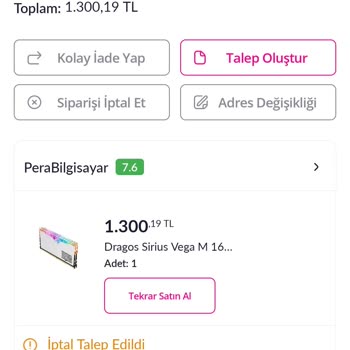 Yanlış RAM Gönderimi Ve İptal Talebi