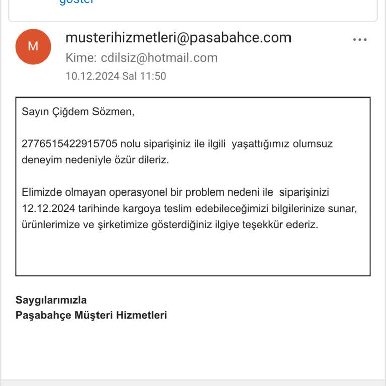 Paşabahçe Online Siparişinde Teslimat Sorunu Ve Müşteri Hizmetleri Hayal Kırıklığı