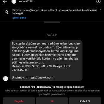 Instagram'da Tanımadığım Hesapla İlgili Yanıltıcı Mesaj
