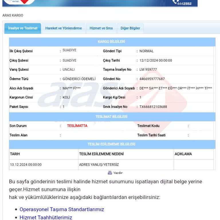 Aras Kargo'nun Teslimat Sorunu Ve İletişim Eksikliği