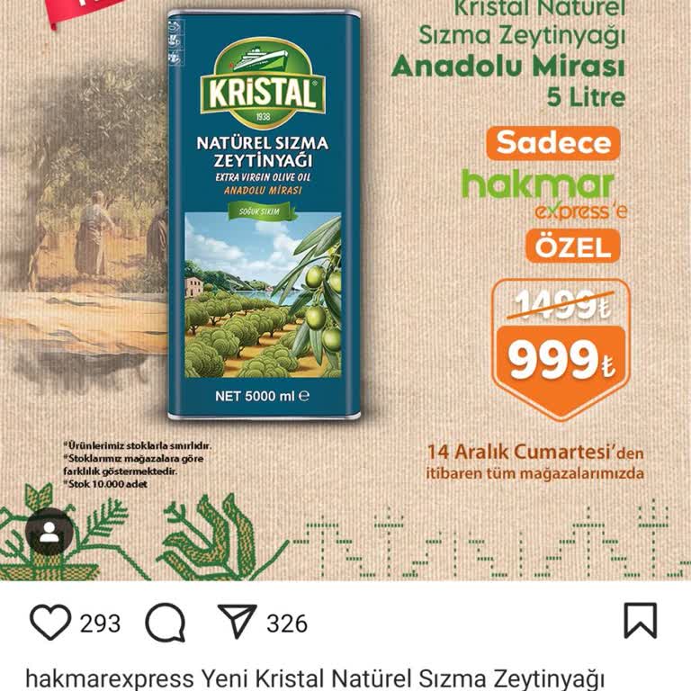 Kristal Natürel Sızma Zeytinyağı Kampanya Sorunu