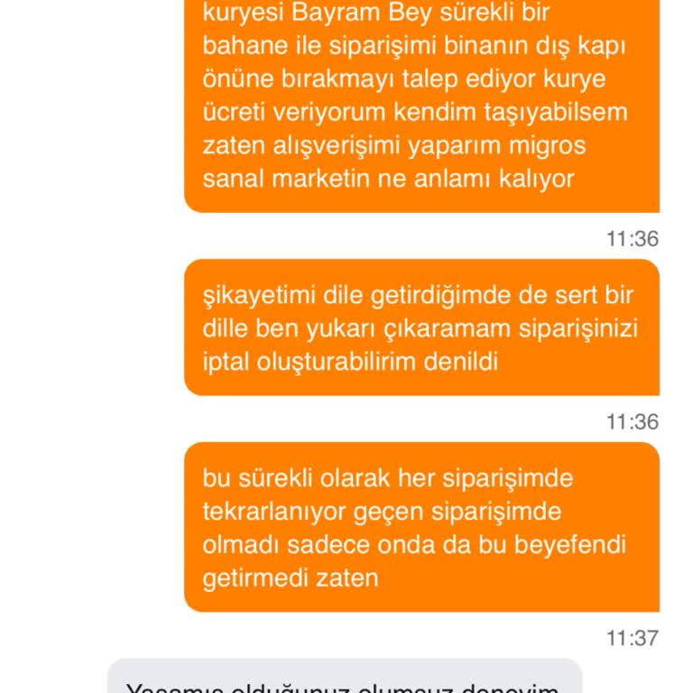 Migros Sanal Market Kurye Hizmetinde Yaşanan Sorun