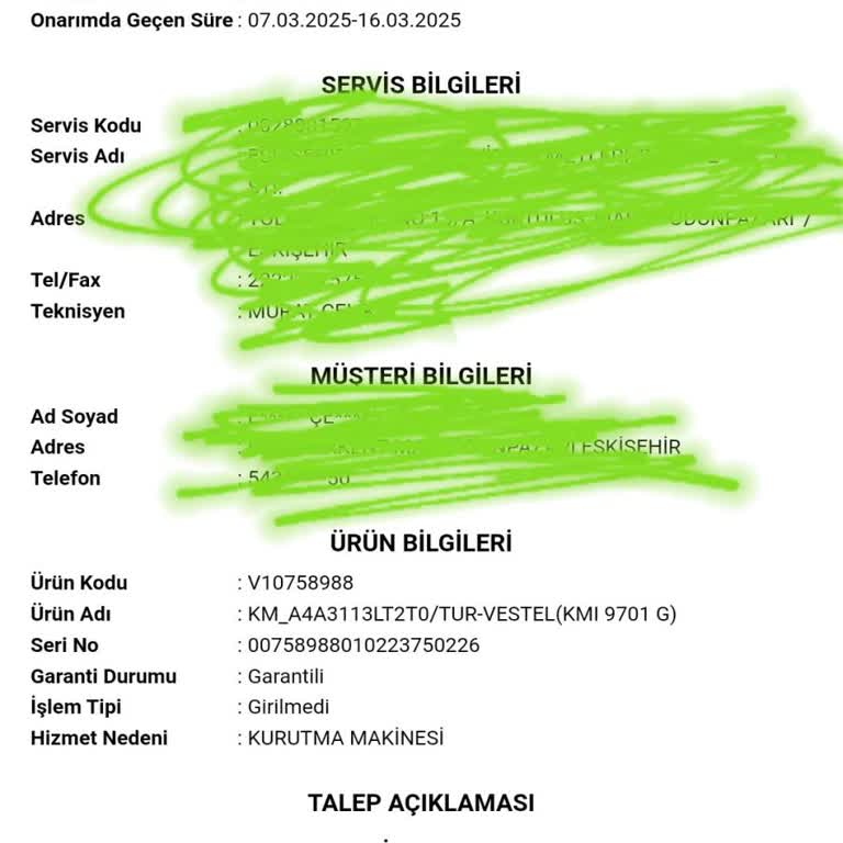 Vestel Kurutma Makinesi Mağduriyeti