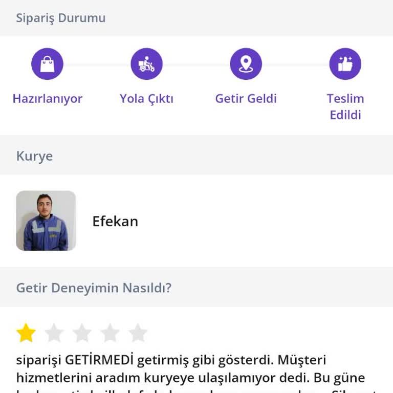 Getir'de Teslim Edilmemiş Sipariş Sorunu