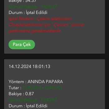 Kolaybet Sitesinde Çekim Taleplerinin Reddedilmesi