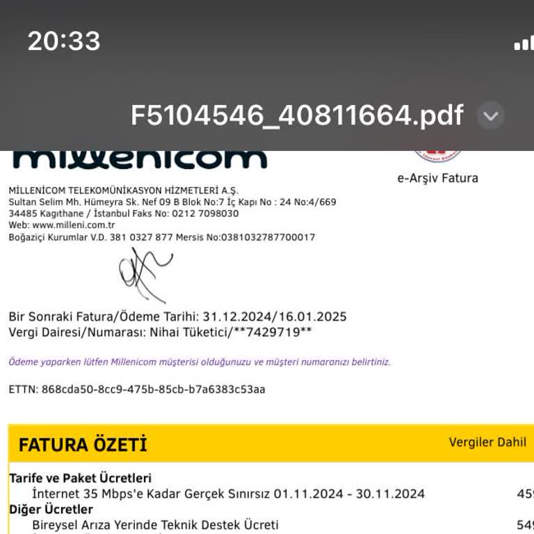 Millenicom Hatalı Fatura Ve Yetersiz Destek